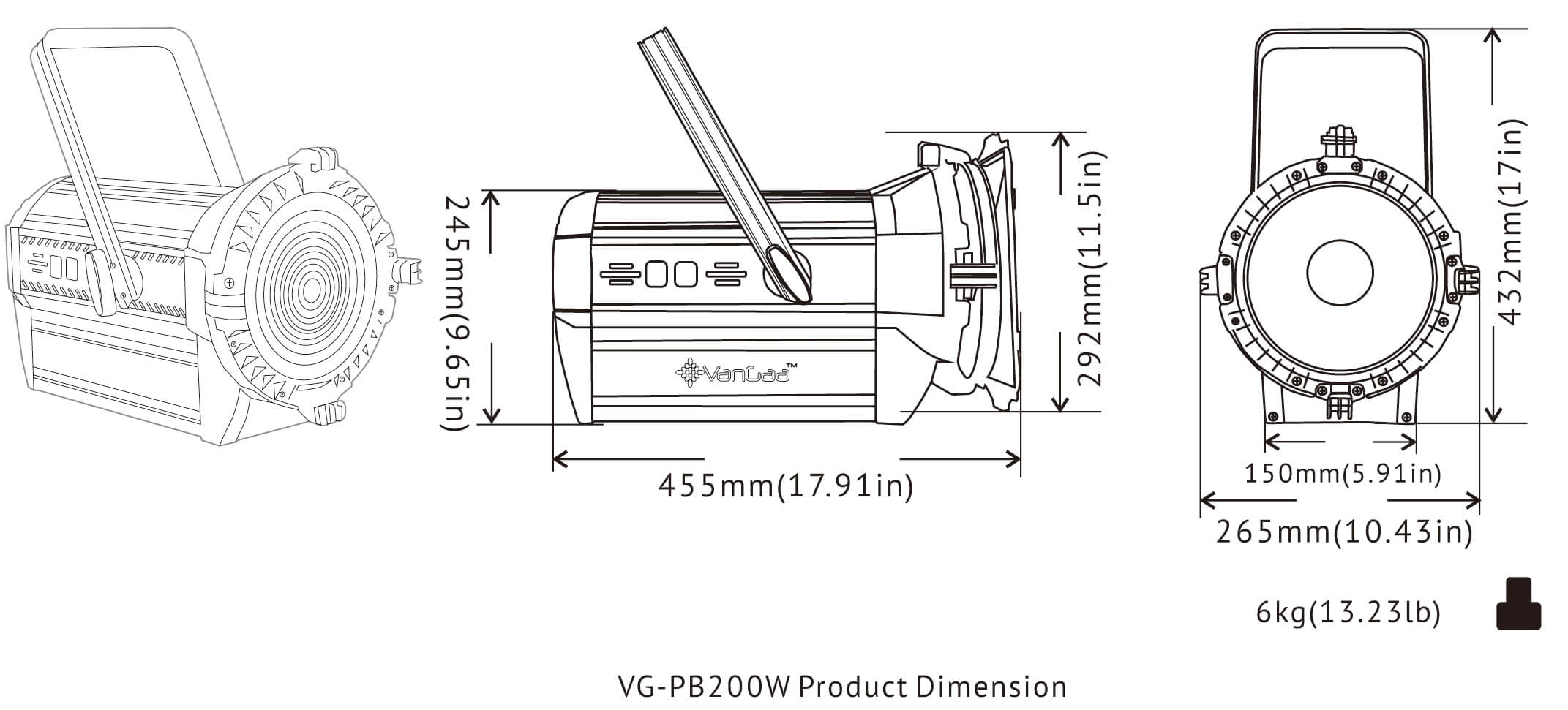 VG-PB200W dimension Размер VG-PB200W