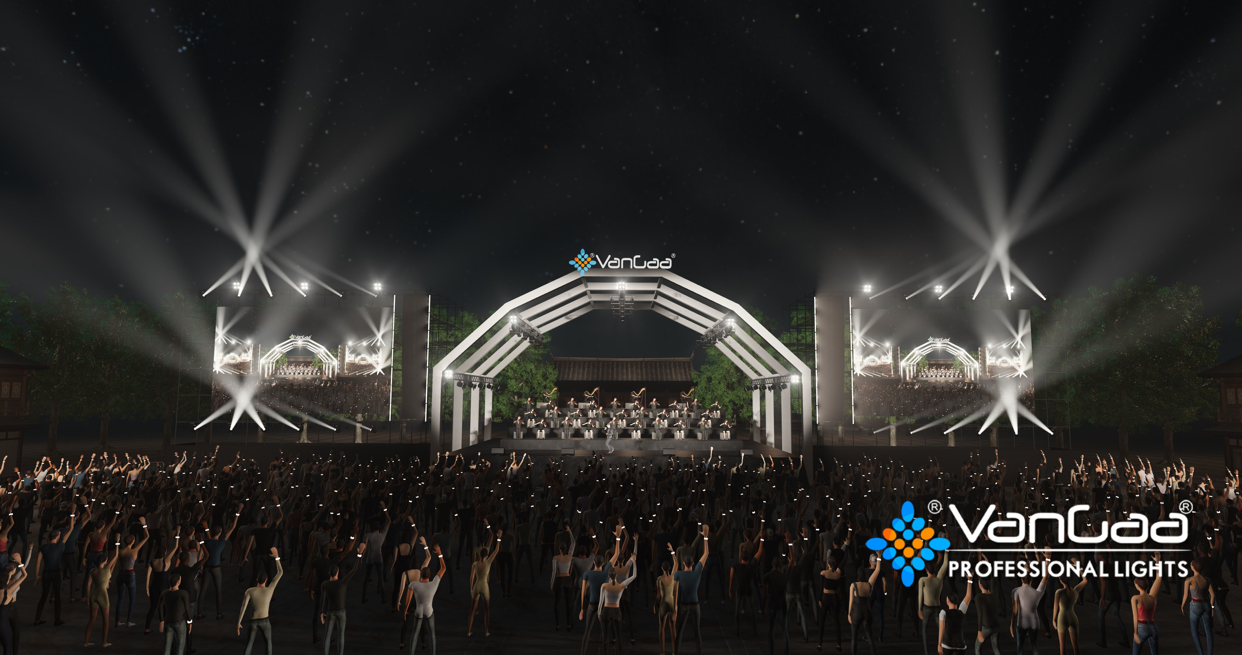 Освещение открытых концертов: Разнообразное сосуществование, симфония света и тени